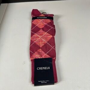 Cremieux Argyle Dress Socks Fine Italian Design Red Fits Mens Shoe Size 6-12 1/2